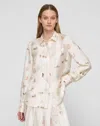 Lafayette 148 Plus Size Manhattan Print Silk Button Front Blouse In Cloud Multi