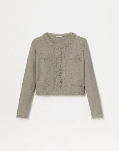 Lafayette 148 Plus-size Mercerized Cotton Texture Stitch Cropped Jacket In Pencil Grey