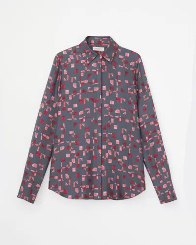 Lafayette 148 Plus-size Micro Floorplan Print Silk Twill Button Blouse In Multi