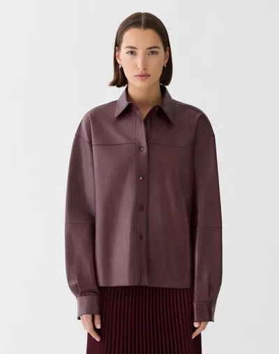 Lafayette 148 Plus Size Nappa Leather Oversized Cropped Shirt In Purple