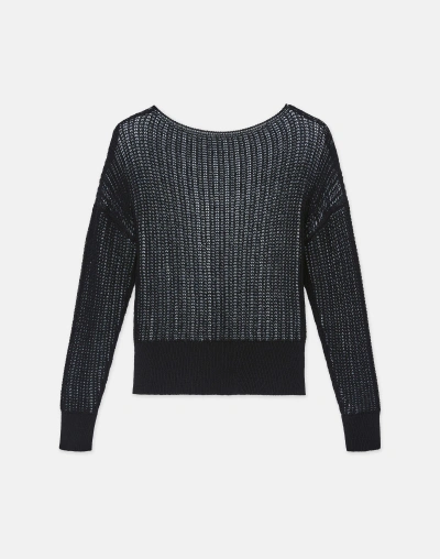 Lafayette 148 Plus-size Organic Cotton Open Knit Bateau Sweater In Black
