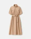 Lafayette 148 Plus Size Organic Cotton Poplin Belted Shirt Dress In Brownstone