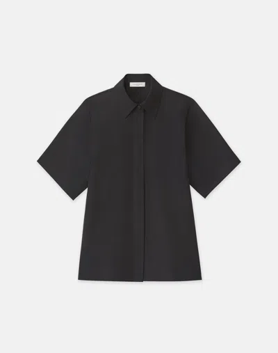 Lafayette 148 Plus-size Organic Cotton Poplin Short Sleeve Shirt In Black