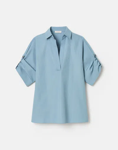 Lafayette 148 Plus-size Organic Cotton Poplin Tab Sleeve Popover Shirt In Paper Blue