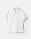 Lafayette 148 Plus-size Organic Cotton Poplin Tab Sleeve Popover Shirt In White