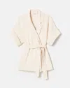 Lafayette 148 Plus-size Organic Silk Crepe De Chine Short Sleeve Belted Jacket In Beige