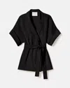Lafayette 148 Plus-size Organic Silk Crepe De Chine Short Sleeve Belted Jacket In Black