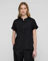 Lafayette 148 Plus Size Organic Silk Short Sleeve Henley Blouse In Black