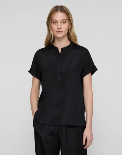 Lafayette 148 Plus Size Organic Silk Short Sleeve Henley Blouse In Black