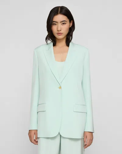 Lafayette 148 Plus Size Organic Silk Stretch Single Button Blazer In Blue