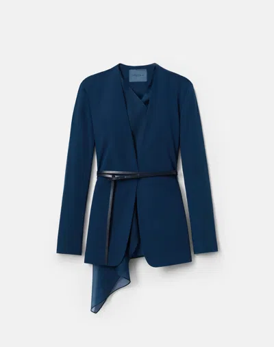 Lafayette 148 Plus Size Organic Stretch Silk Cardigan Jacket In Lido Blue