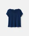 Lafayette 148 Plus Size Organic Stretch Silk Short Sleeve Blouse In Lido Blue
