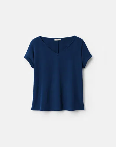 Lafayette 148 Plus Size Organic Stretch Silk Short Sleeve Blouse In Lido Blue