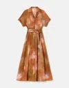 Lafayette 148 Plus-size Pastel Print Gemma Cloth Voile Belted Shirtdress In Red Ochre Multi
