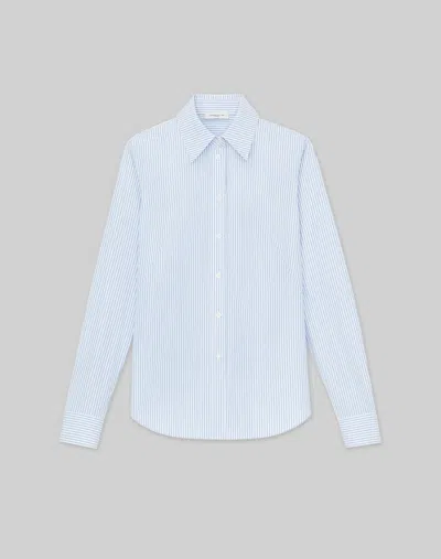 Lafayette 148 Plus-size Pinstripe Cotton Slim Shirt In Blue Oasis