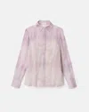 Lafayette 148 Plus Size Printed Silk Button Long Sleeve Blouse In Lavender Tint Multi