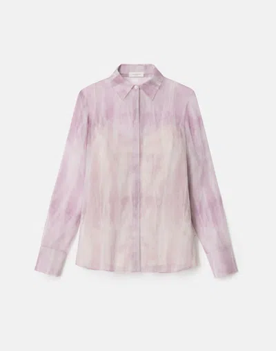Lafayette 148 Plus Size Printed Silk Button Long Sleeve Blouse In Lavender Tint Multi