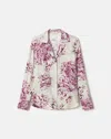 Lafayette 148 Plus Size Printed Silk Collared Long Sleeve Blouse In Violet Ash Multi