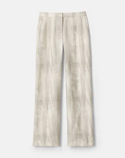 Lafayette 148 Plus Size Printed Silk Mid Rise Trouser Pant In Pearl Multi