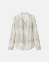 LAFAYETTE 148 LAFAYETTE 148 NY PLUS SIZE PRINTED SILK V NECK LONG SLEEVE BLOUSE