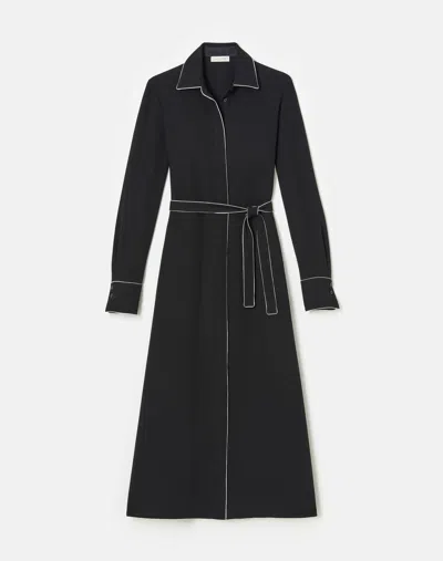 Lafayette 148 Plus-size Responsible Finesse Crepe Piped Belted Shirtdress In Black