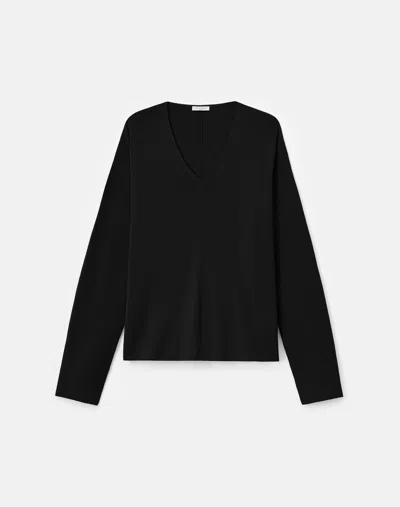 Lafayette 148 Plus Size Ribbed Crepe V Neck Sweater In Black