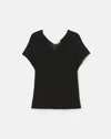 Lafayette 148 Plus-size Ribbed Knit V Neck Short Sleeve Top In Black
