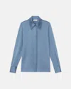 Lafayette 148 Plus-size Silk Charmeuse French Cuff Blouse In Blue