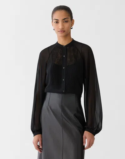 Lafayette 148 Plus Size Silk Georgette Chantilly Lace Blouse In Black