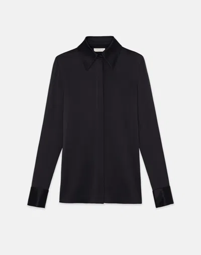 Lafayette 148 Plus Size Silk Long Sleeve French Cuff Blouse In Black