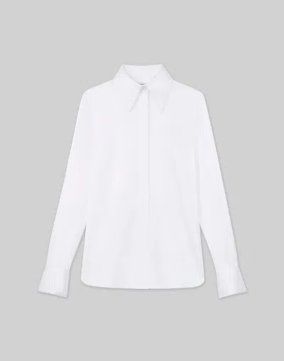 Lafayette 148 Plus Size Silk Long Sleeve French Cuff Blouse In Cloud