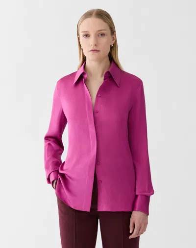 Lafayette 148 Plus Size Silk Long Sleeve French Cuff Blouse In Purple