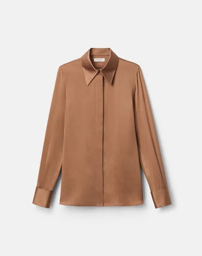 Lafayette 148 Plus Size Silk Long Sleeve French Cuff Blouse In Vicuna