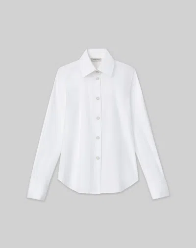 Lafayette 148 Plus-size Stretch Cotton Snap Front Slim Shirt In White