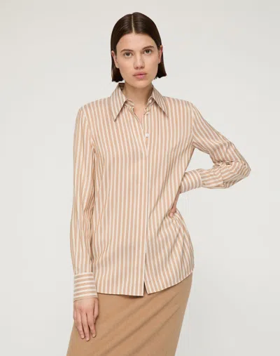 Lafayette 148 Plus Size Striped Silk French Cuff Blouse In Orange