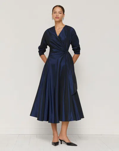 Lafayette 148 Plus Size Taffeta Wrap Midi Dress In Blue