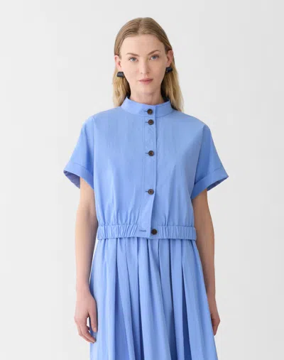 Lafayette 148 Plus Size Travel Cotton Short Sleeve Cropped Jacket In Blue