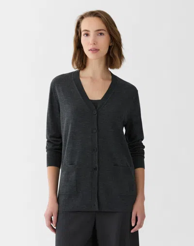 Lafayette 148 Plus Size Washable Merino Wool Button Cardigan In Smoke