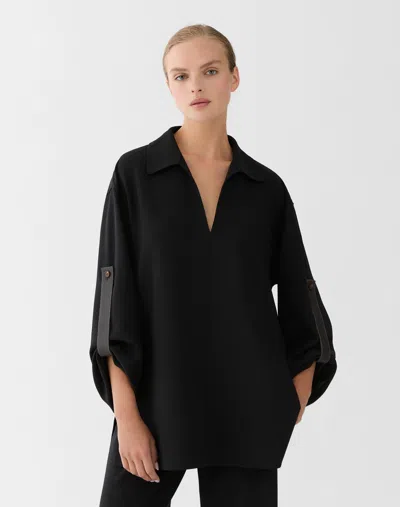 Lafayette 148 Plus Size Wool Double Face Tab Popover Blouse In Black