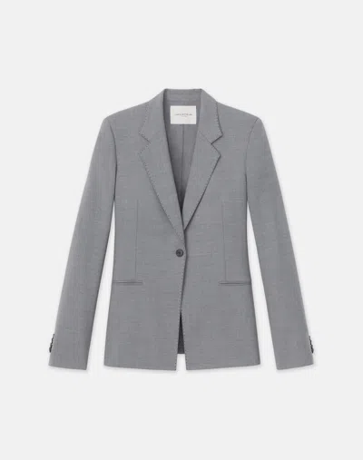 Lafayette 148 Plus Size Wool Stretch Slim Fit Single Button Blazer In Nickel Melange