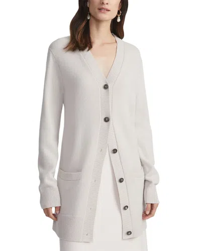 Lafayette 148 Plus V-neck Buton Front Wool & Cashmere-blend Cardigan In White