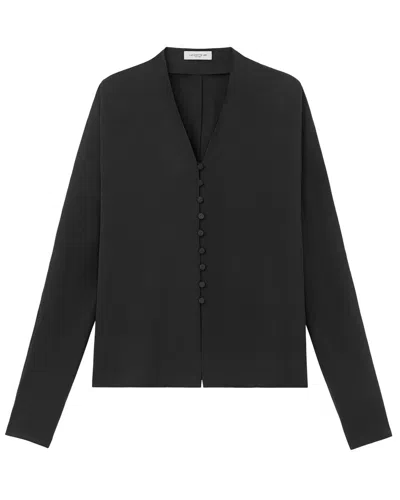 Lafayette 148 New York Plus V-neck Button Blouse In Black