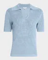 Lafayette 148 Pointelle Matte Crepe Polo In Paper Blue