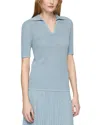 Lafayette 148 Pointelle Matte Crepe Polo In Paper Blue