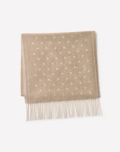 Lafayette 148 Polka Dot Jacquard Cashmere Fringe Scarf In Oatmeal Multi