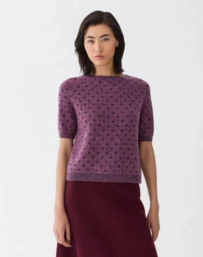 Lafayette 148 Polka Dot Jacquard Cashmere Short Sleeve Sweater In Purple