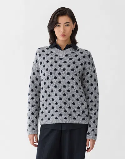 Lafayette 148 Polka Dot Jacquard Cashmere Wool V-neck Sweater In Gray
