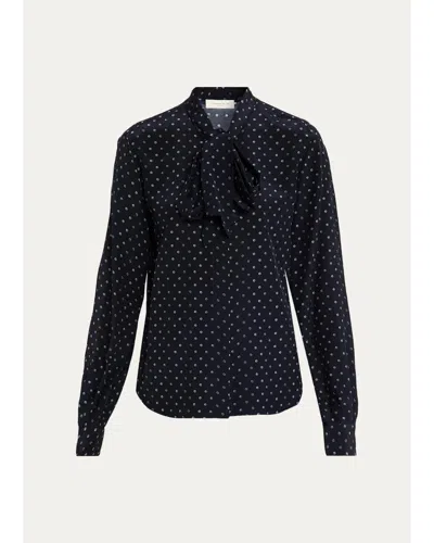 Lafayette 148 Polka Dot Silk Crepe De Chine Blouse In Ink Multi