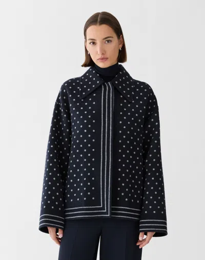 Lafayette 148 Polka Dot Wool Cashmere Reversible Coat In Blue