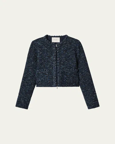 Lafayette 148 Pom Pom-trim Boucle Tweed Jacket In Black
